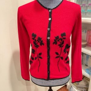 NWT silk angora rayon cashmere embroidery red sweater, Xs